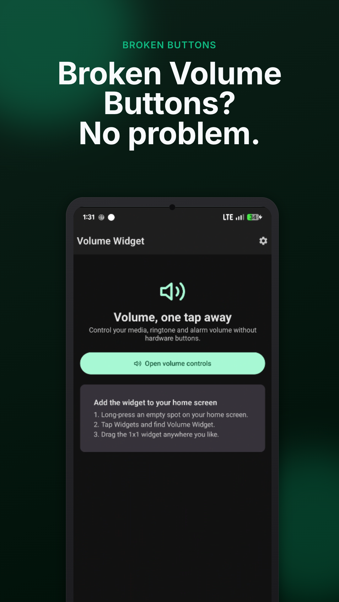 The Volume Widget app home screen
